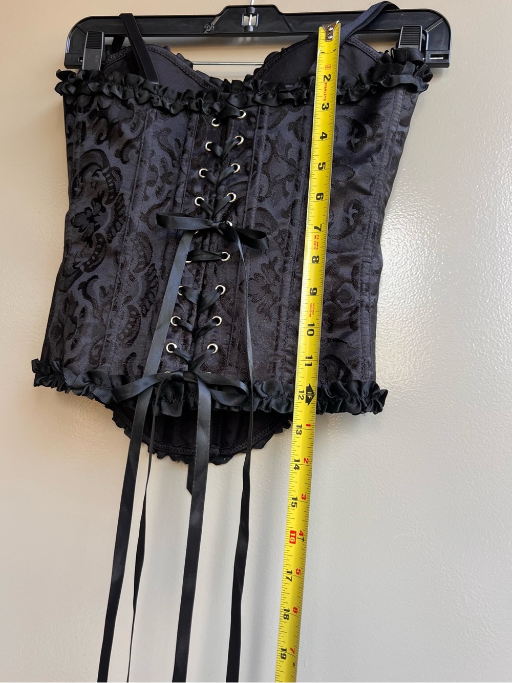 Gothic Black Brocade Corset XS Romantic Top Adjustable Lace Up Bustier Festival - Picture 12 of 16